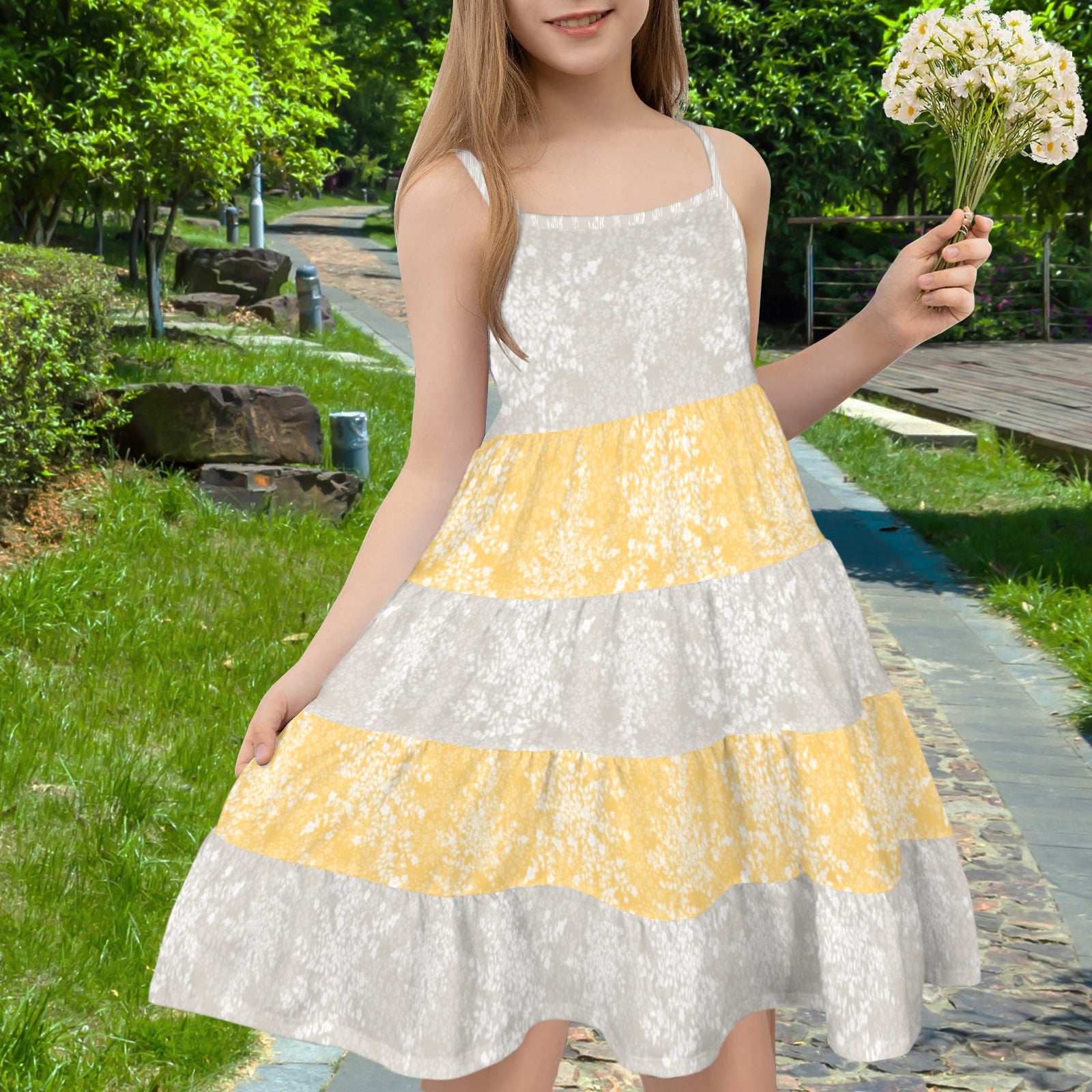 Spaghetti Strap Tiered Girls Dress Alternating Floral