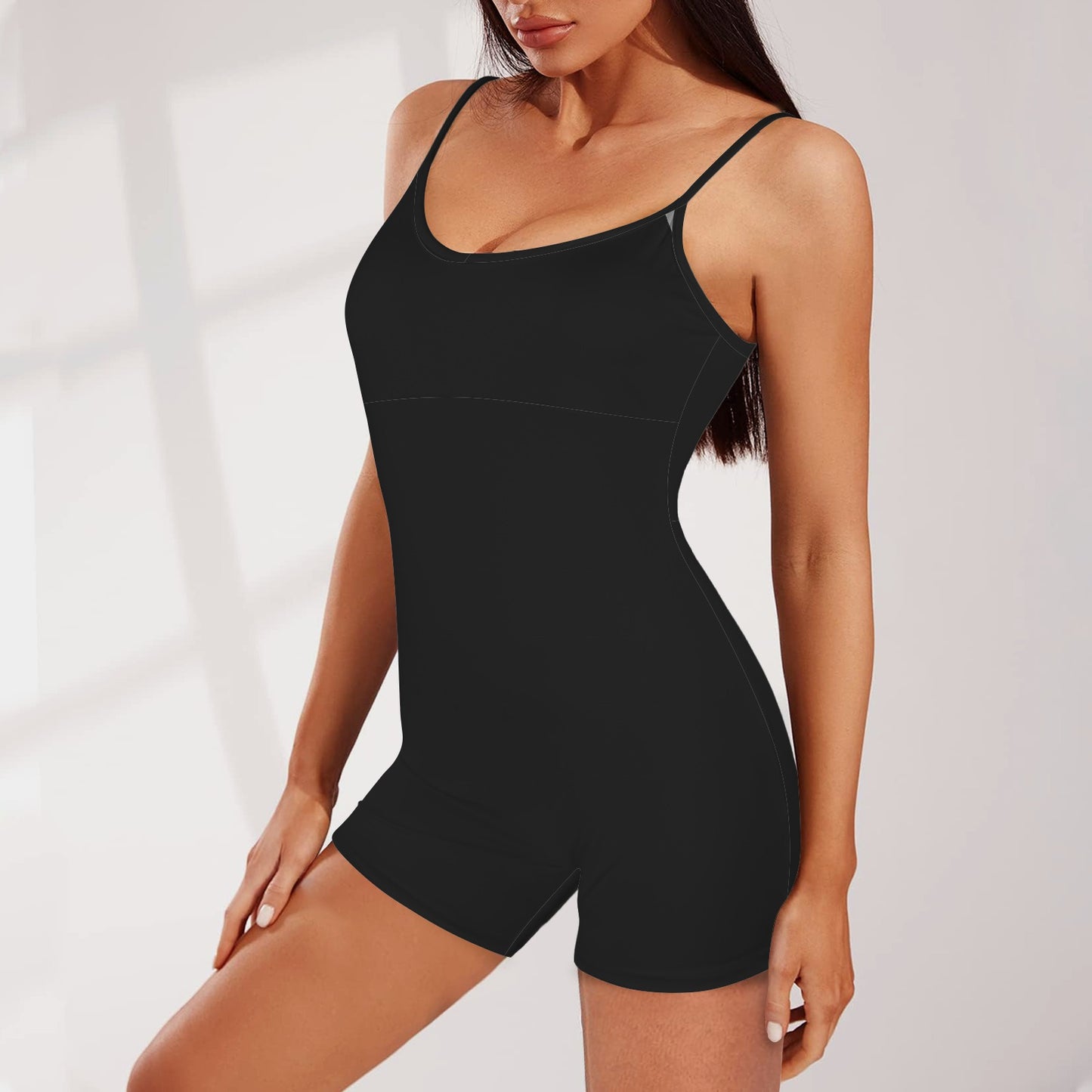 Spaghetti Strap One Piece Active Sets Black