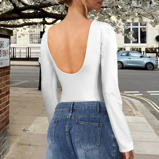 Backless Long Sleeve Bodysuit White