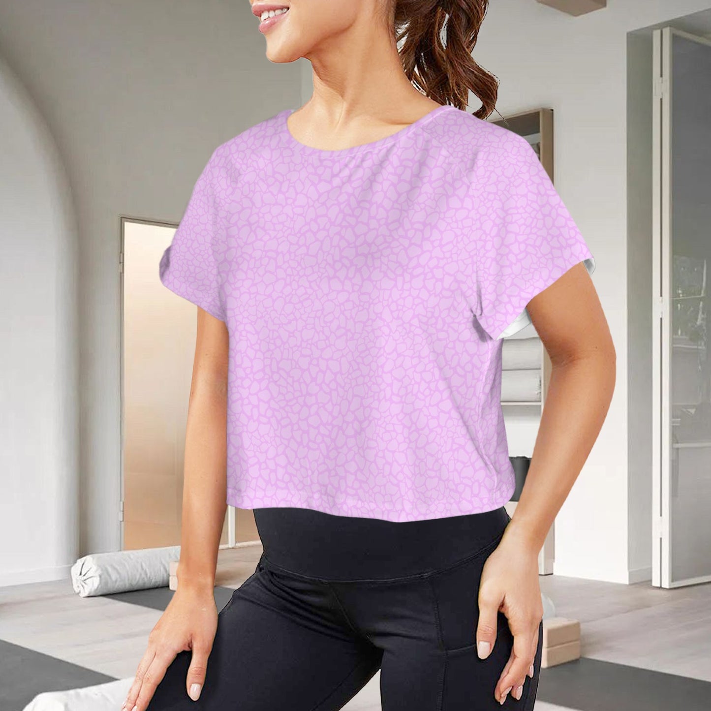 Crop Split Back Sports Tops Petal Print