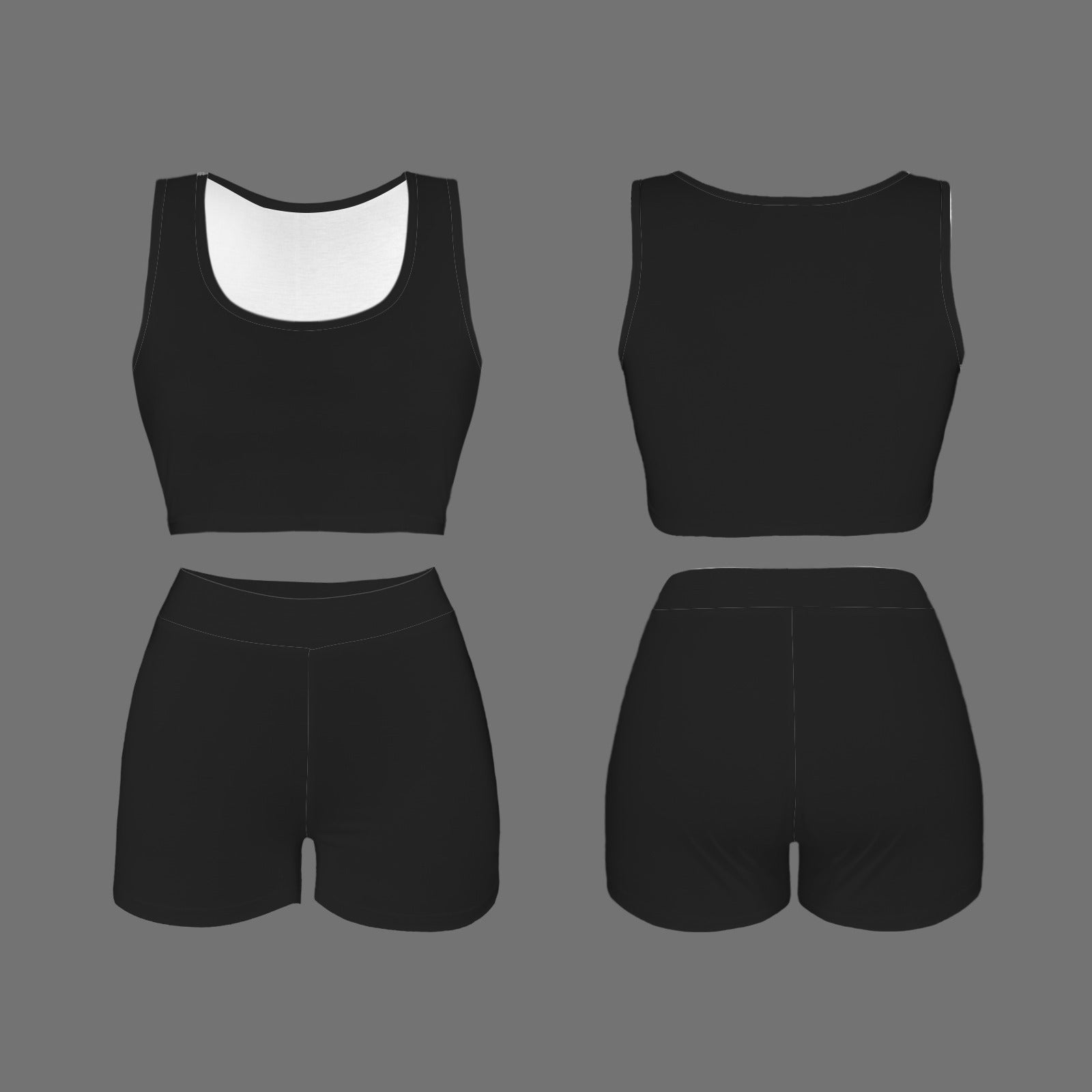 Squared Neck Tank Top & Shorts Set Black