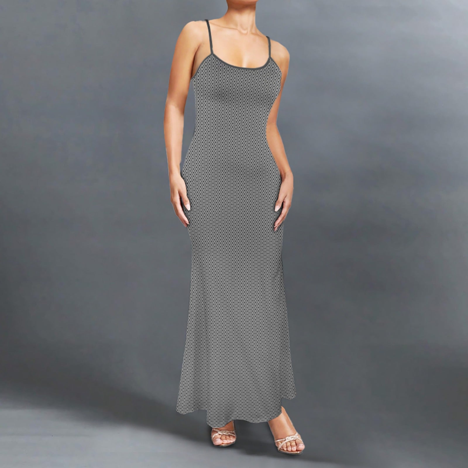 Casual Lounge Slip Maxi Dress Circle Geo Grey Dark