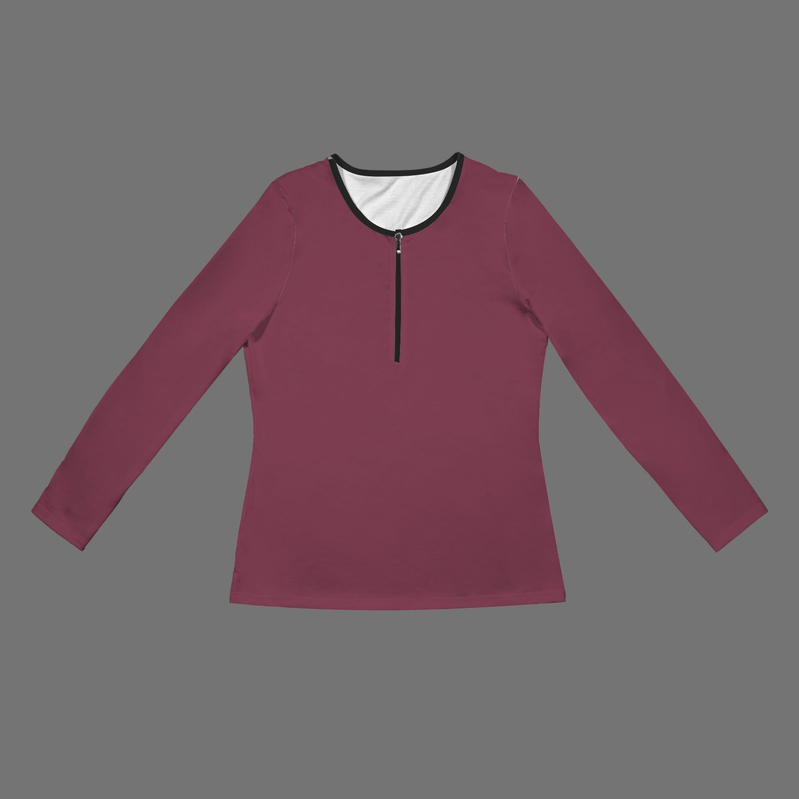 Long Sleeve Zip Front T-Shirt Mauve Rose