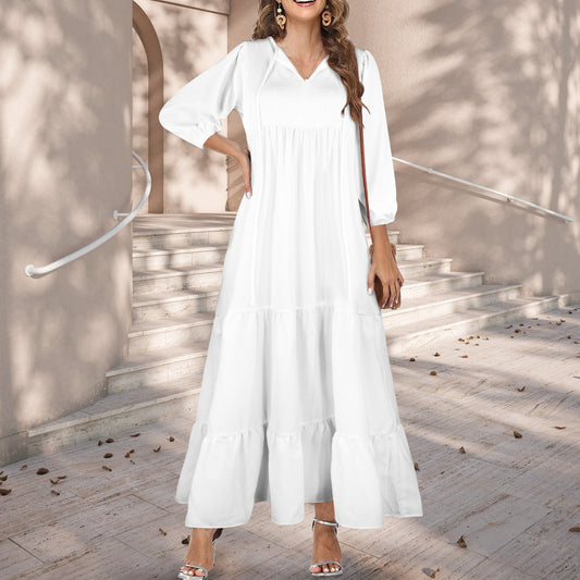 White Tiered V-Neck Dress