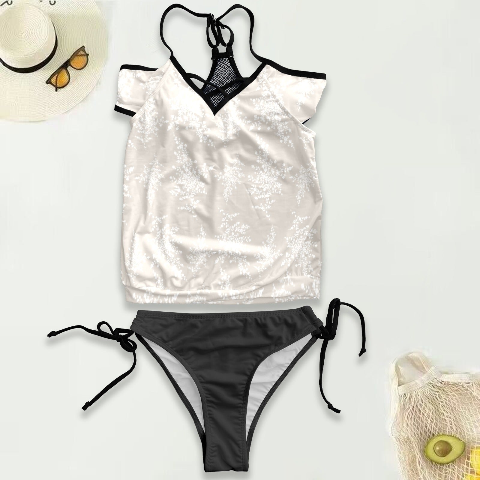 Floral Neutral & Black Tankini