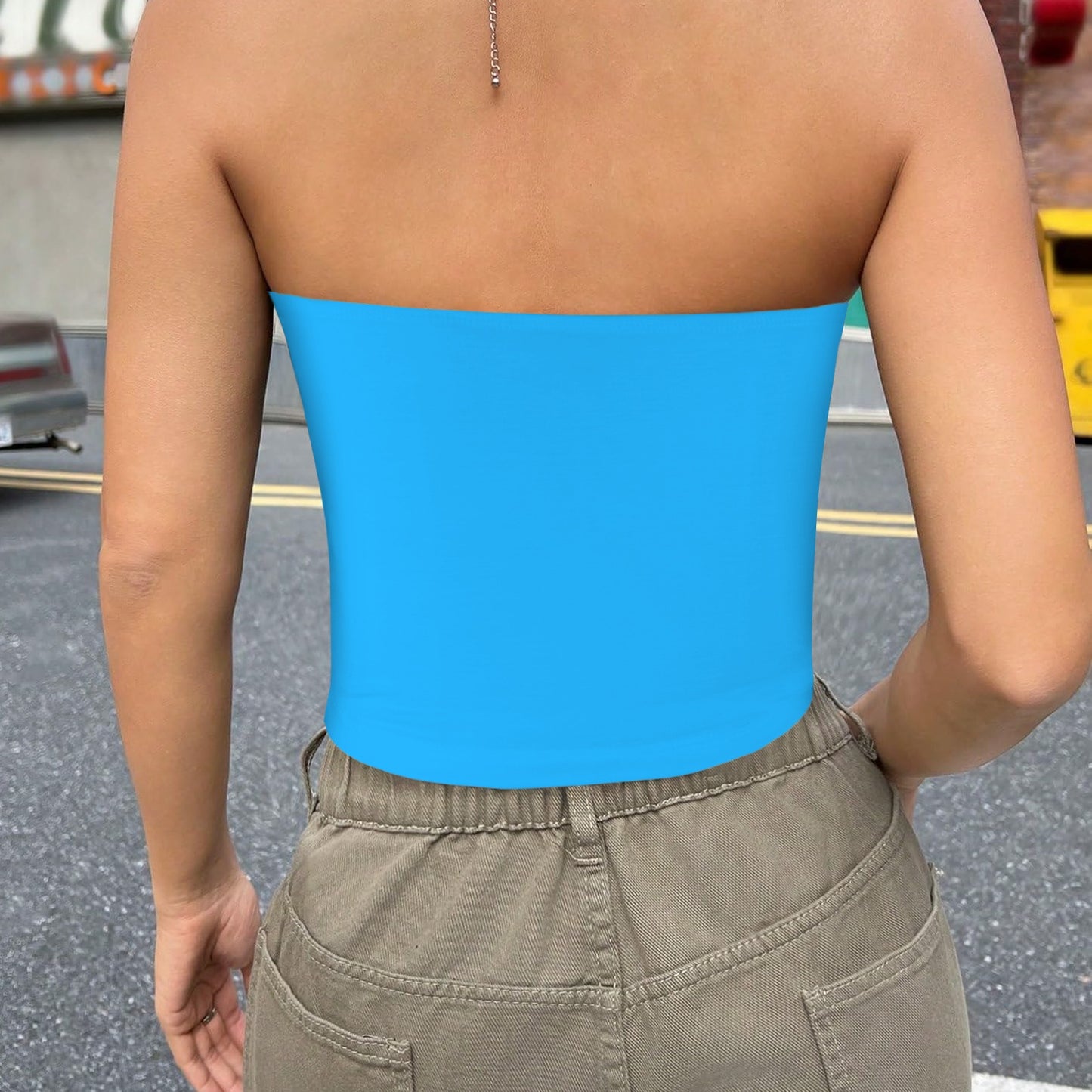 Bright Sky Basic Backless Tube Crop Top