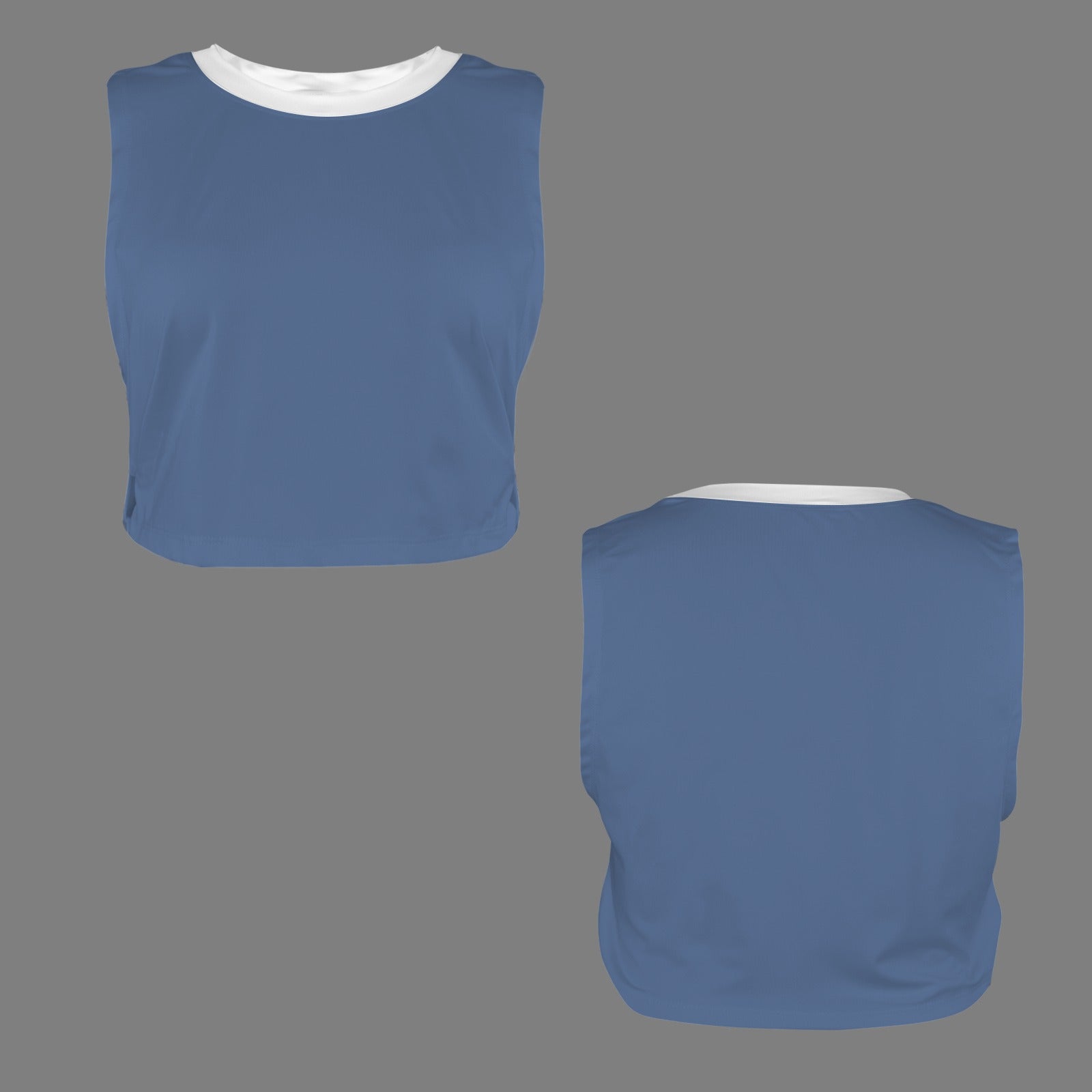 Dusted Blue & White Sleeveless Crop Sports Top