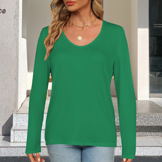 V Neck Long Sleeve Pullover Top Leaf