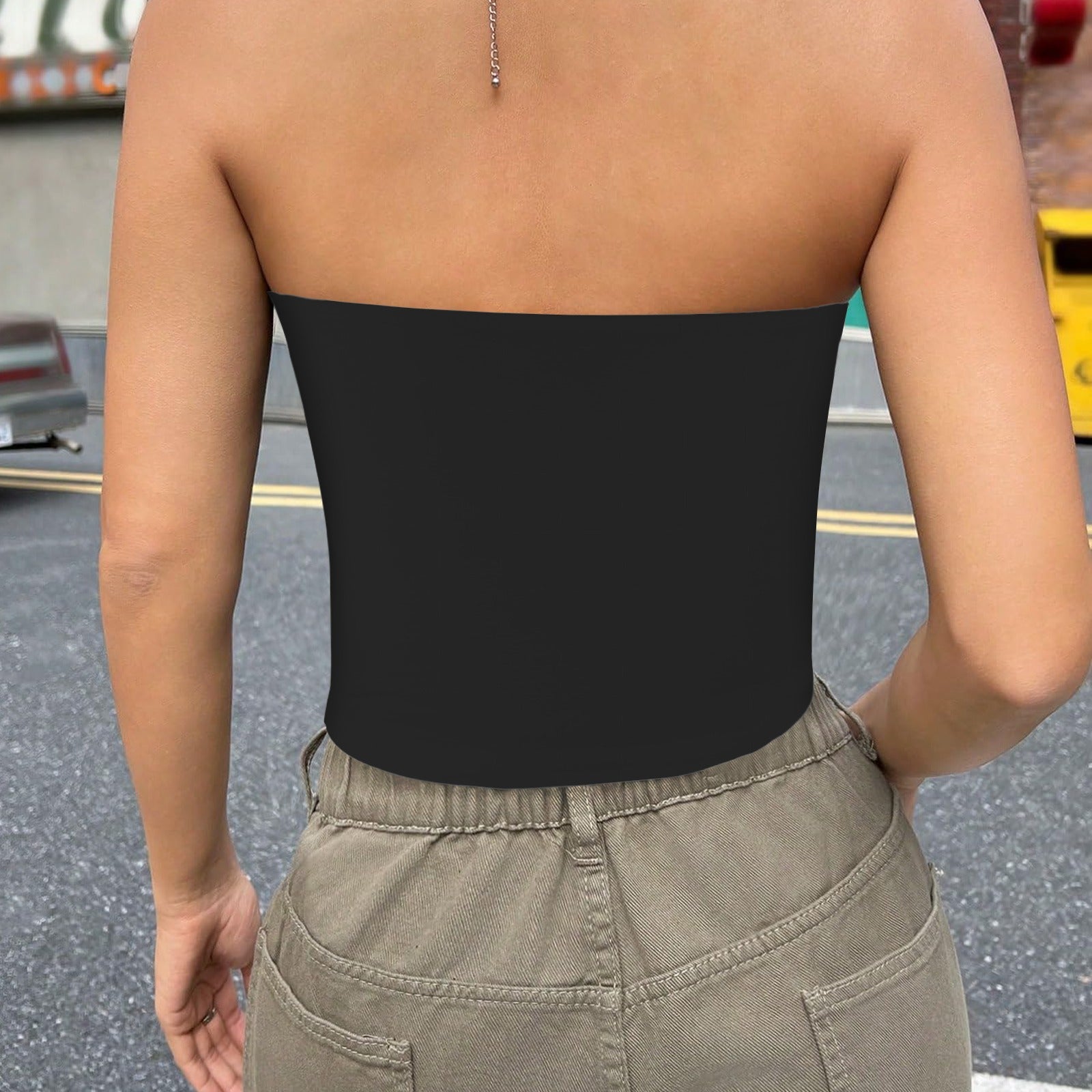 Black Basic Backless Tube Crop Top