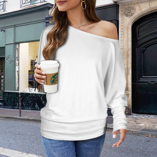 Casual Long Batwing Sleeve Off Shoulder Sweater Pullover Top White