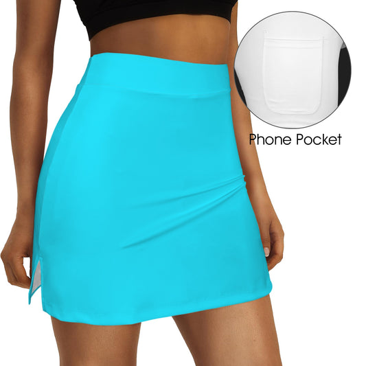 High Waist Pocket Split Sport Skort Blue Sea