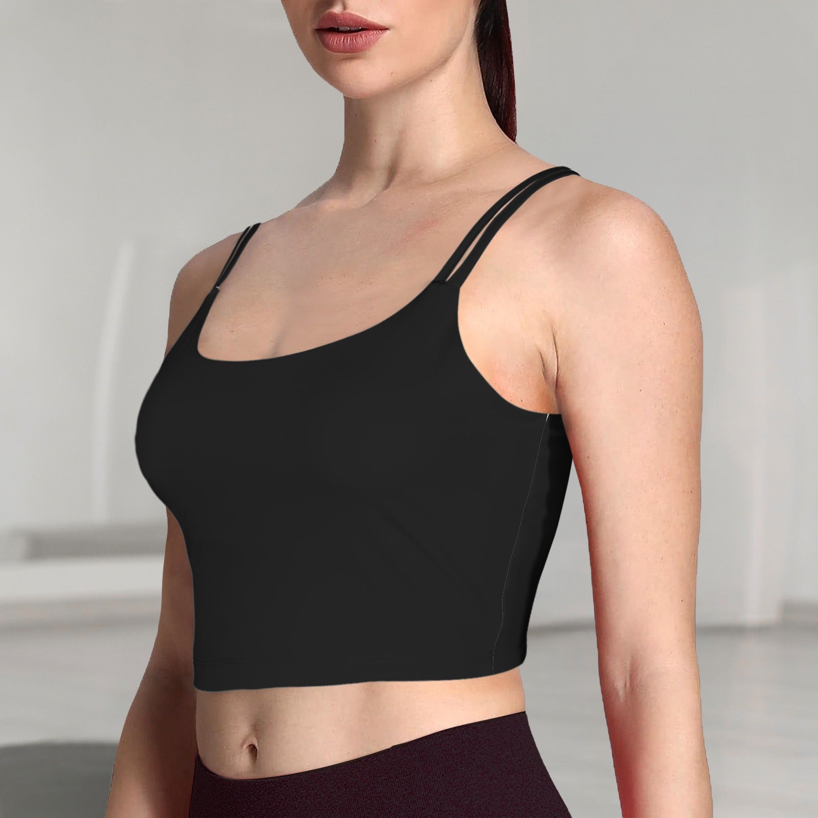 Double Shoulder Straps Backless Low Twist Back Sports Bra Black