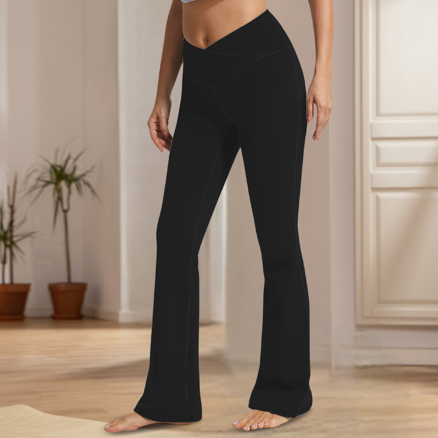 High Waist Control Top Flare Leggings Black