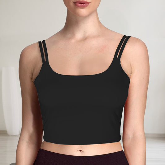 Double Shoulder Straps Backless Low Twist Back Sports Bra Black