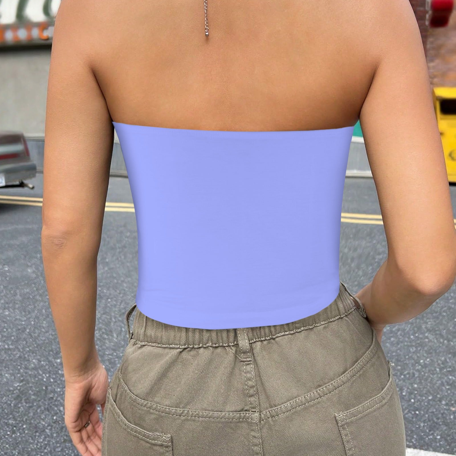 Periwinkle Sky Basic Backless Tube Crop Top