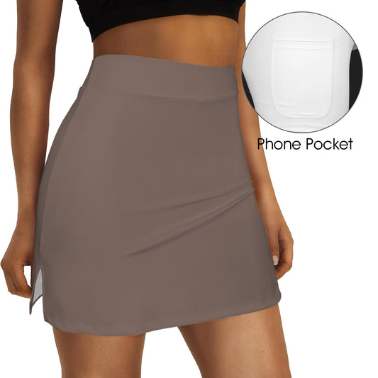 High Waist Pocket Split Sport Skort Mocha