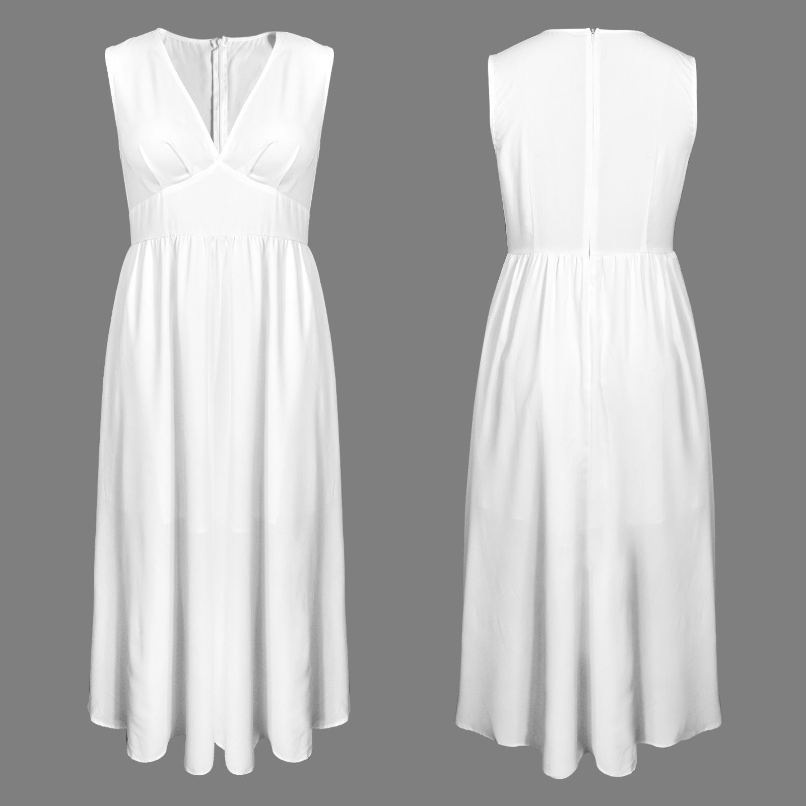 Deep V-Neck Sleeveless High Waist Maxi Dress White