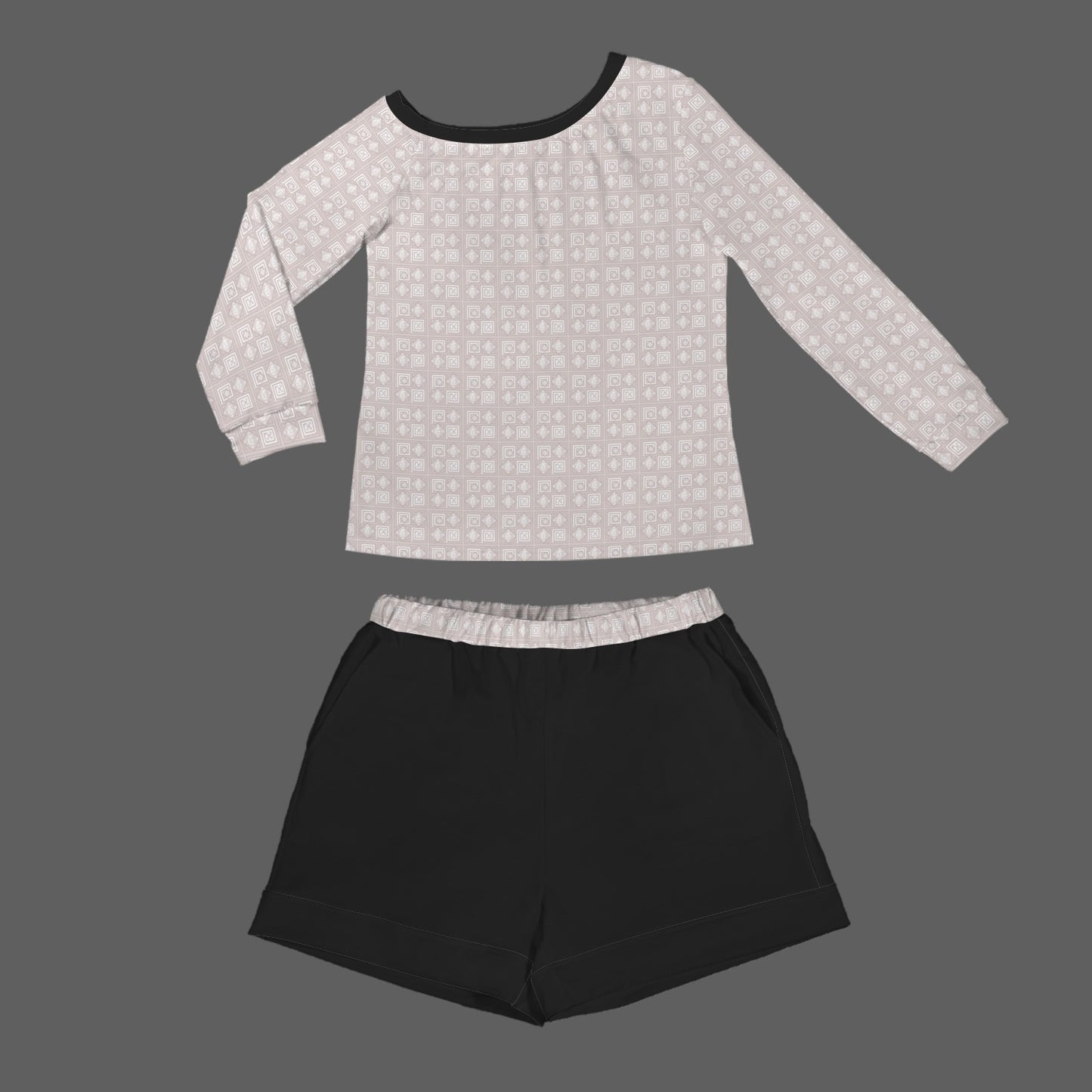 Slanted Off Shoulder Sweatshirt & Elastic Waist Shorts Set Dark é Ballet Logo Print & Black