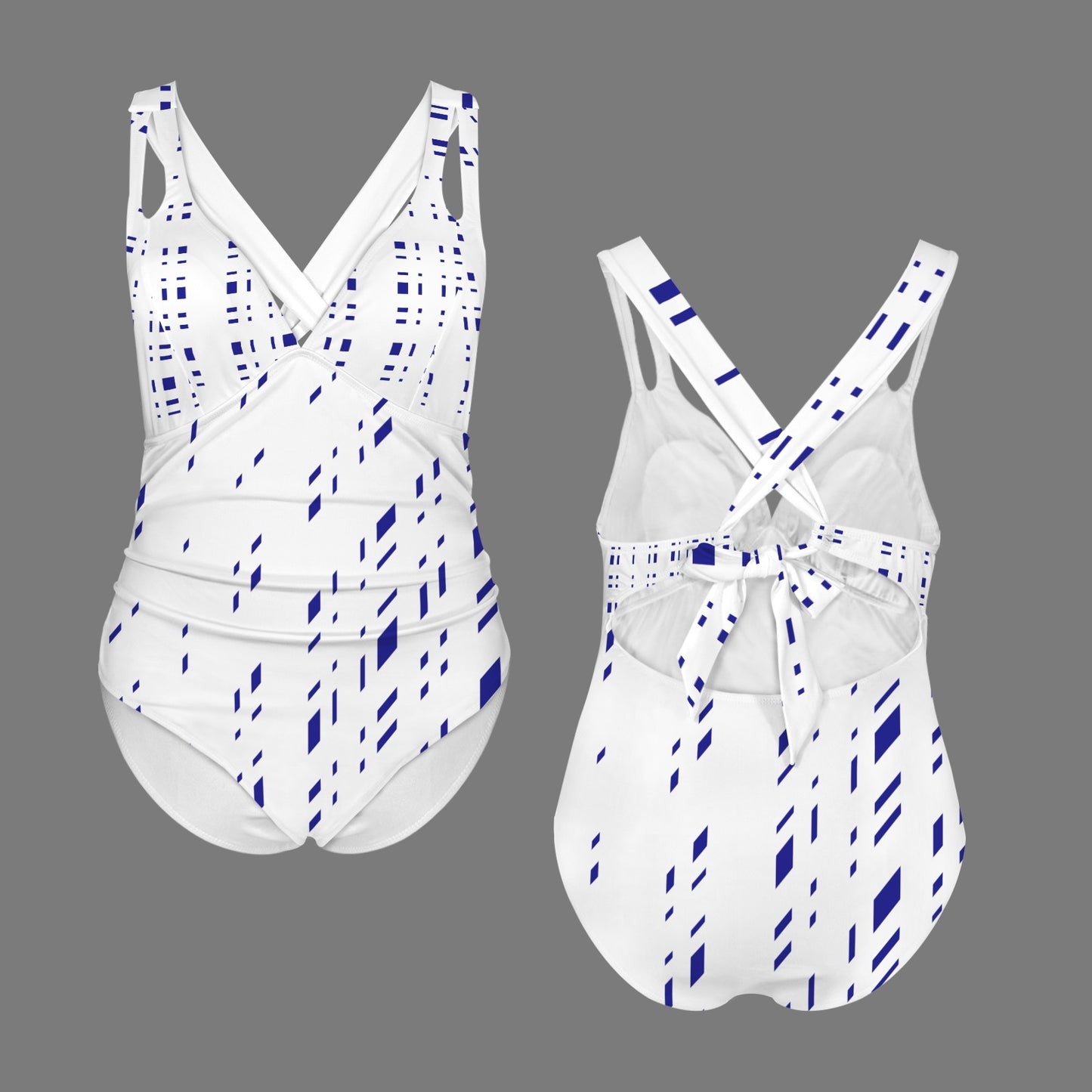 Blue White Geo Abstract One Piece Swimsuit