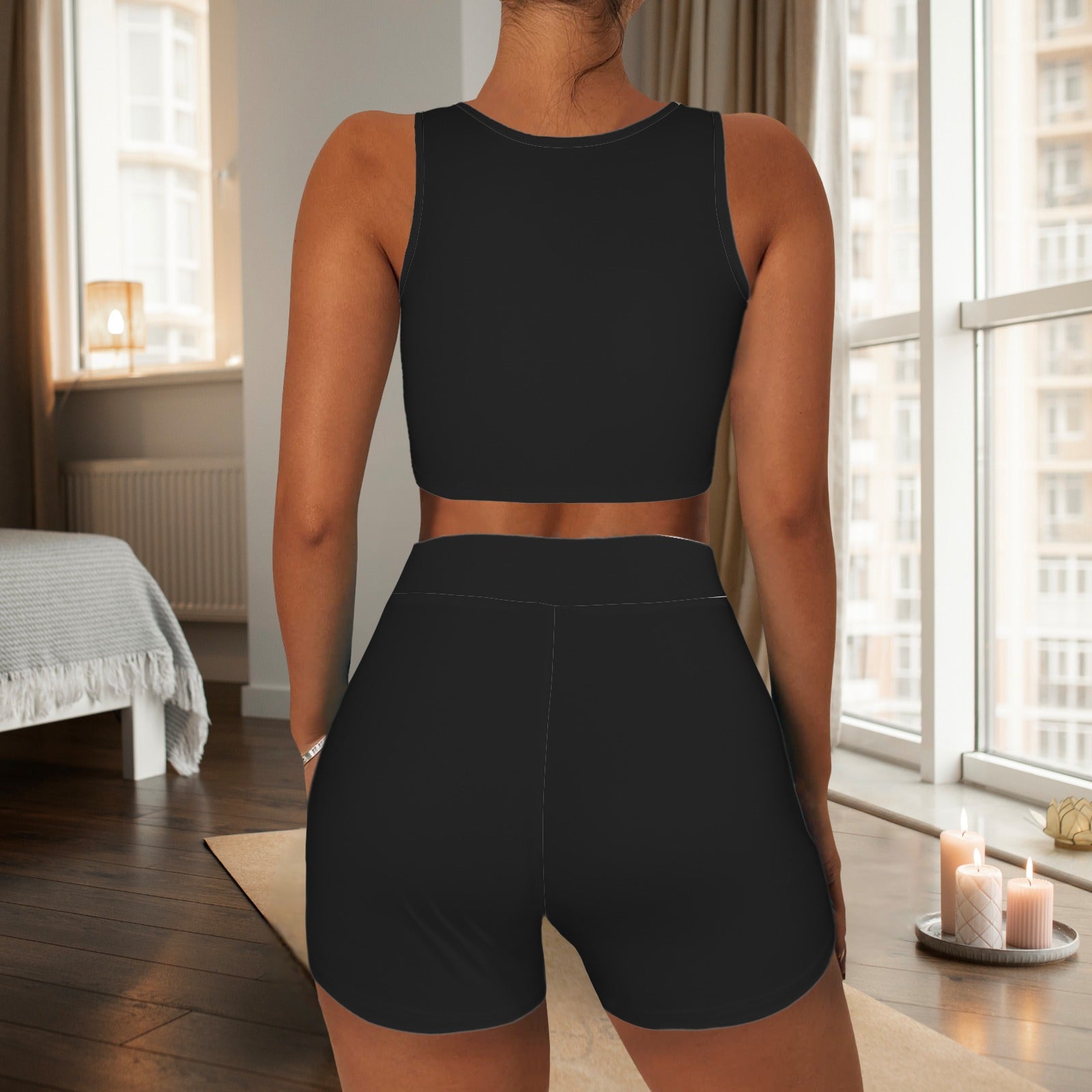 Squared Neck Tank Top & Shorts Set Black