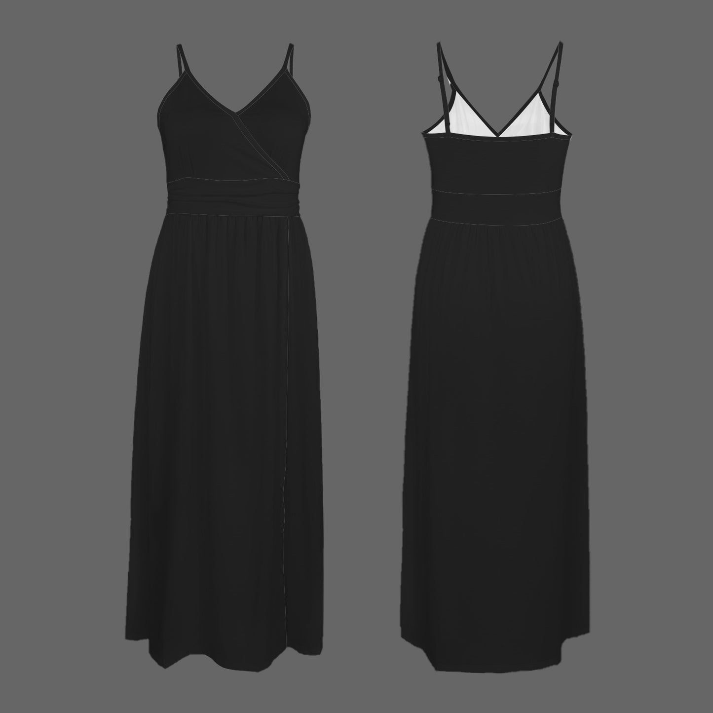 Black Spaghetti Strap V Neck Split Maxi Dress