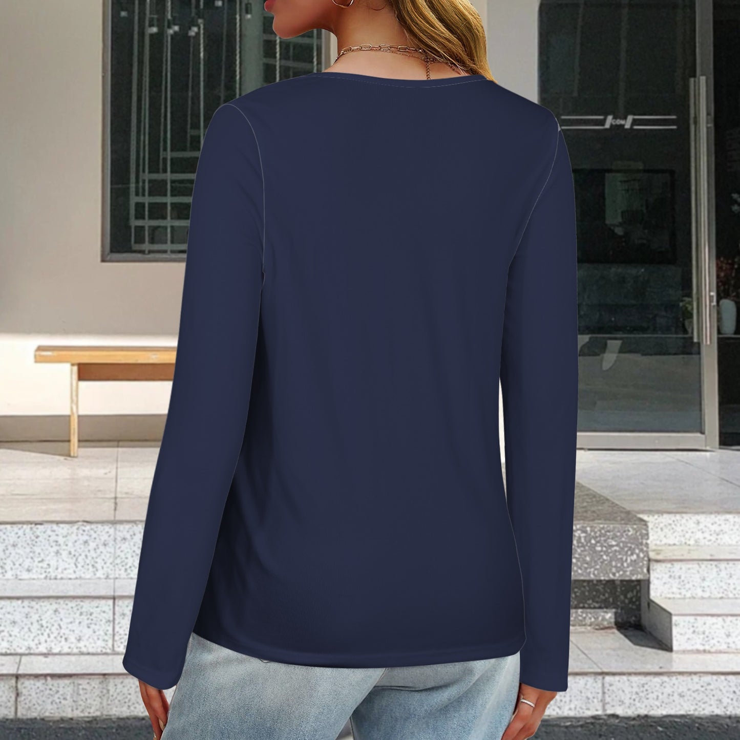 V Neck Long Sleeve Pullover Top Night