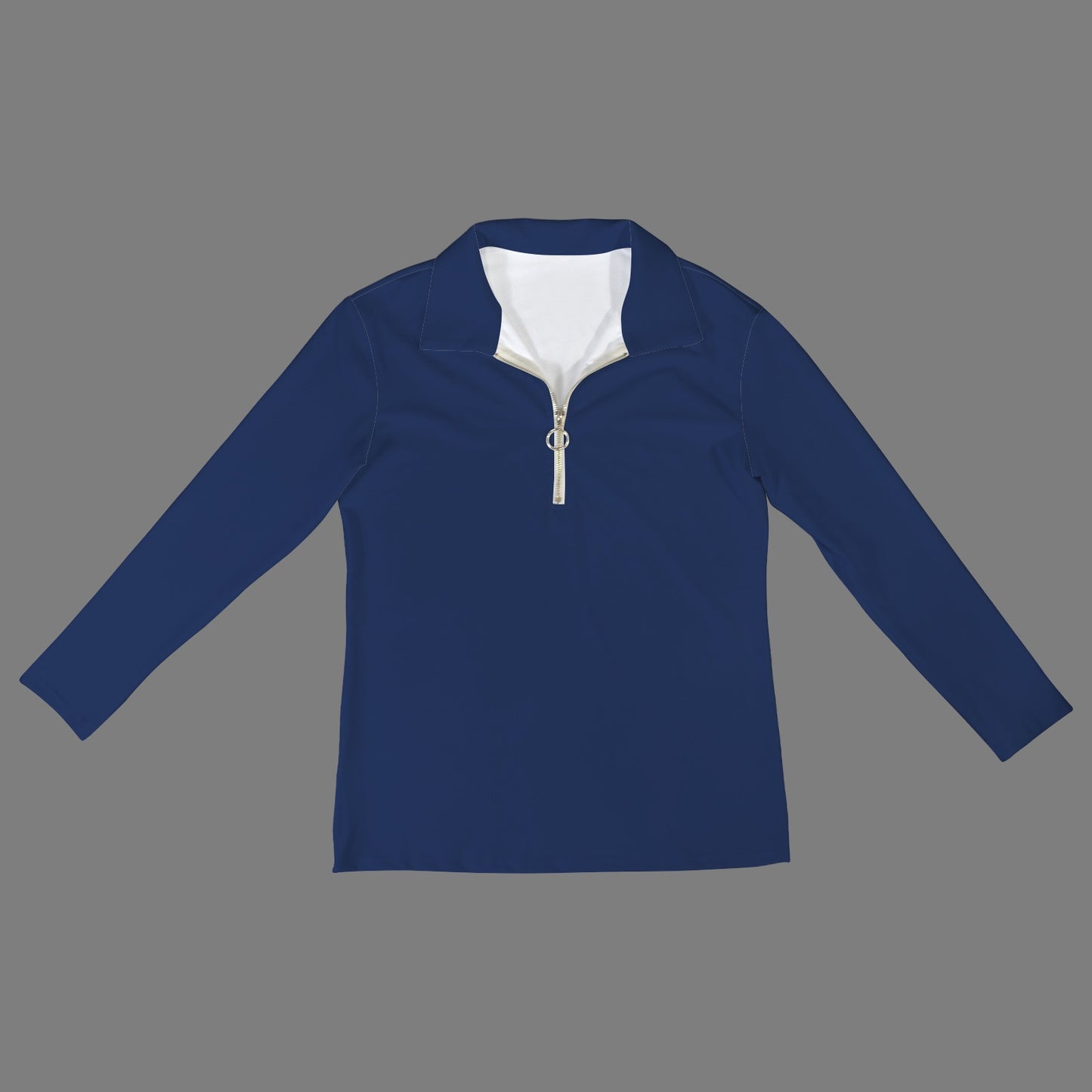 Lapel Half Zip Long Sleeve T-Shirt Dark Blue