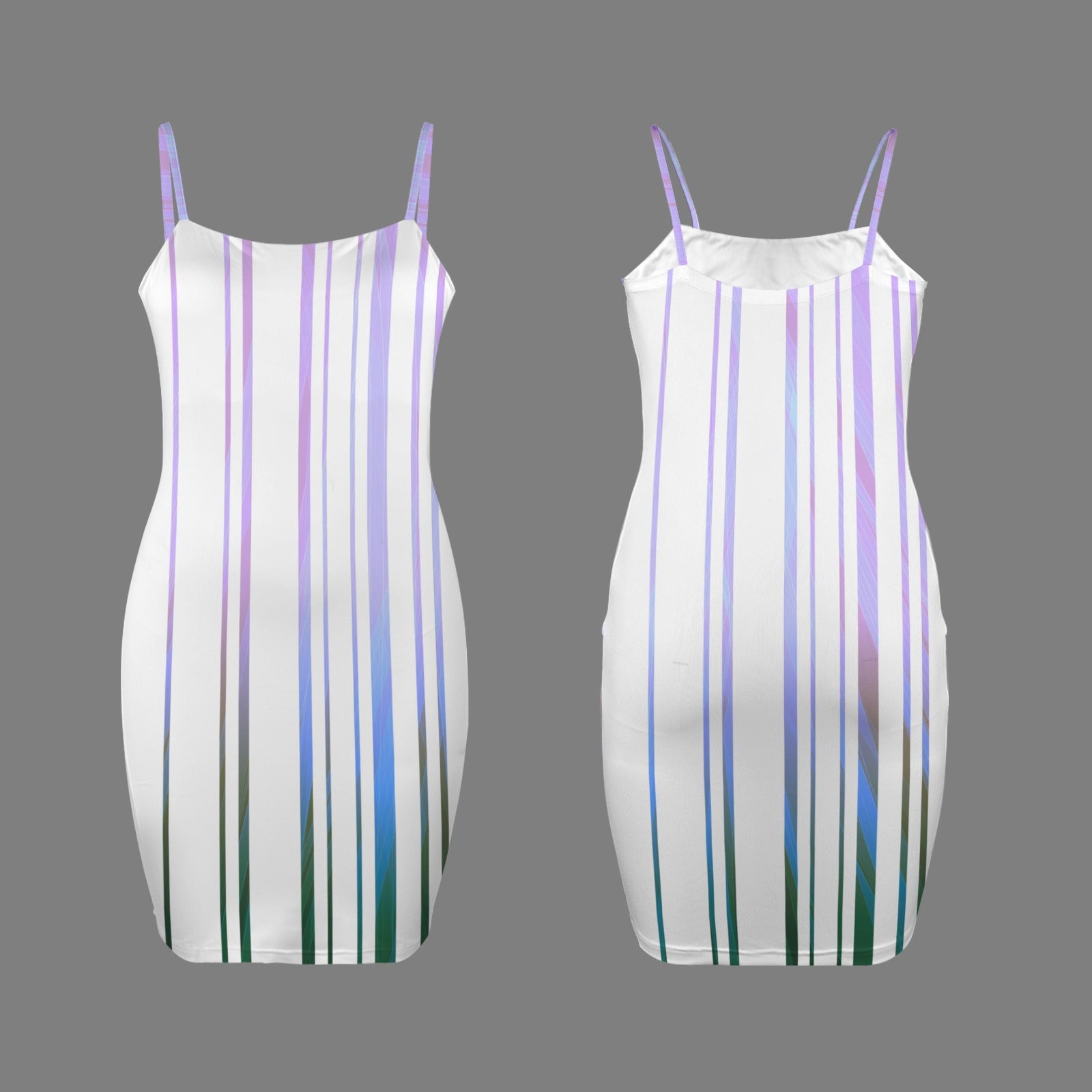 White Striped & Glow Fitted Cami Short Dress