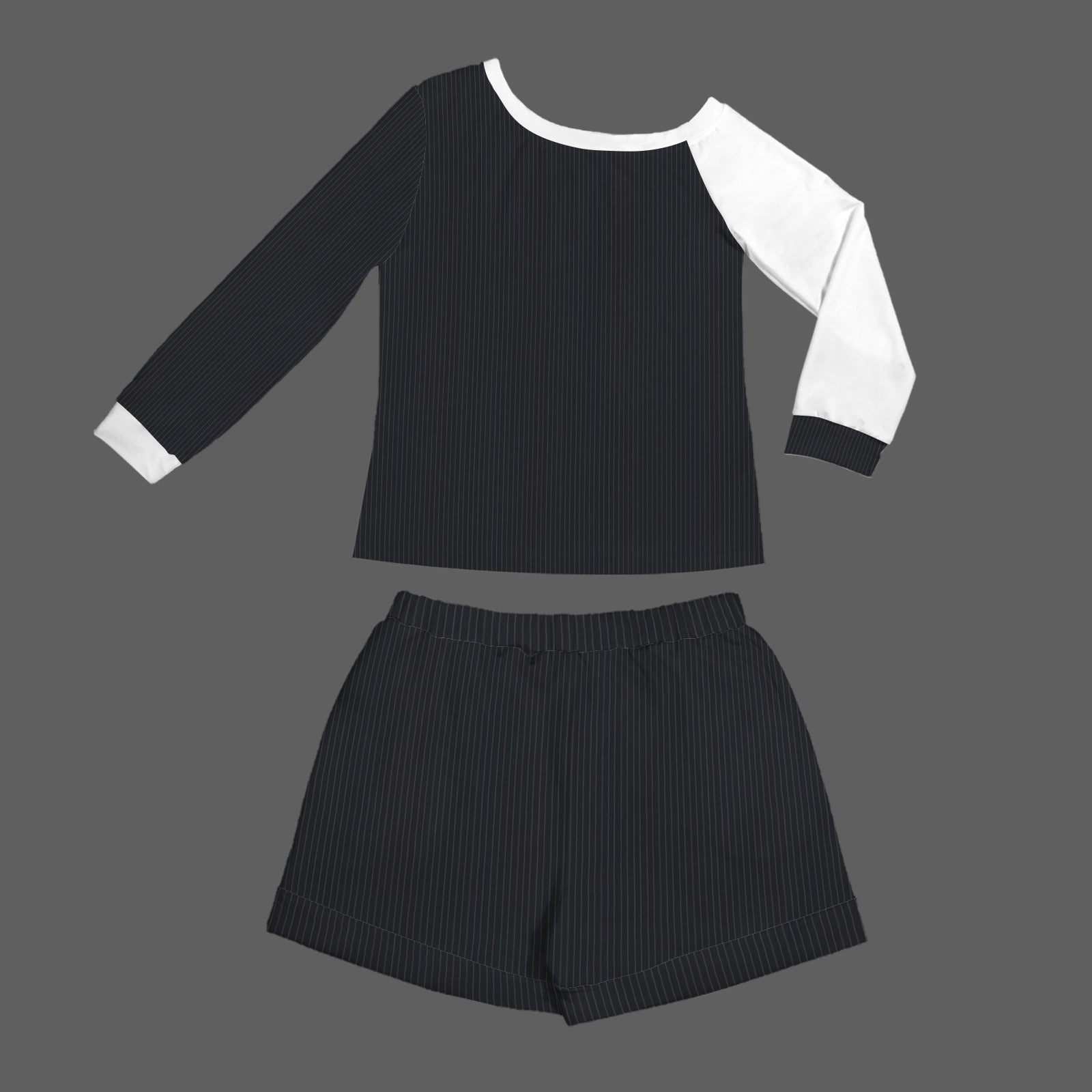 Slanted Off Shoulder Sweatshirt & Elastic Waist Shorts Set Midnight Pinstripe