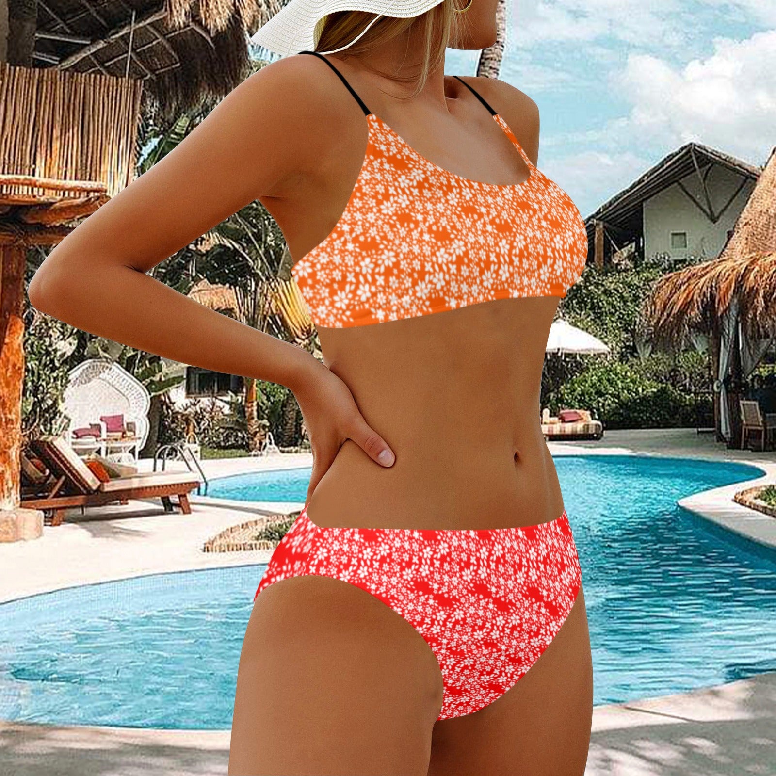 Coral Orange Floral Bikini