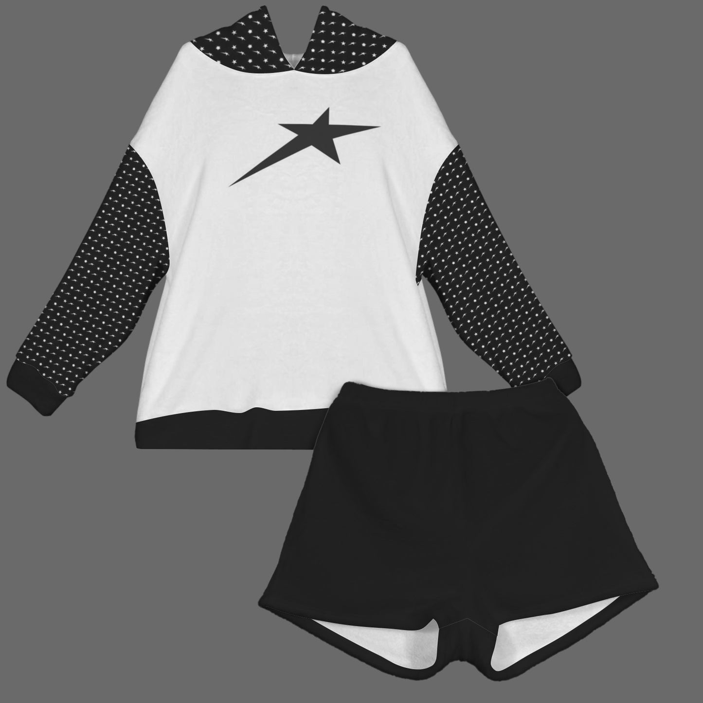 Plush Hooded Pajamas Set B&W Starry