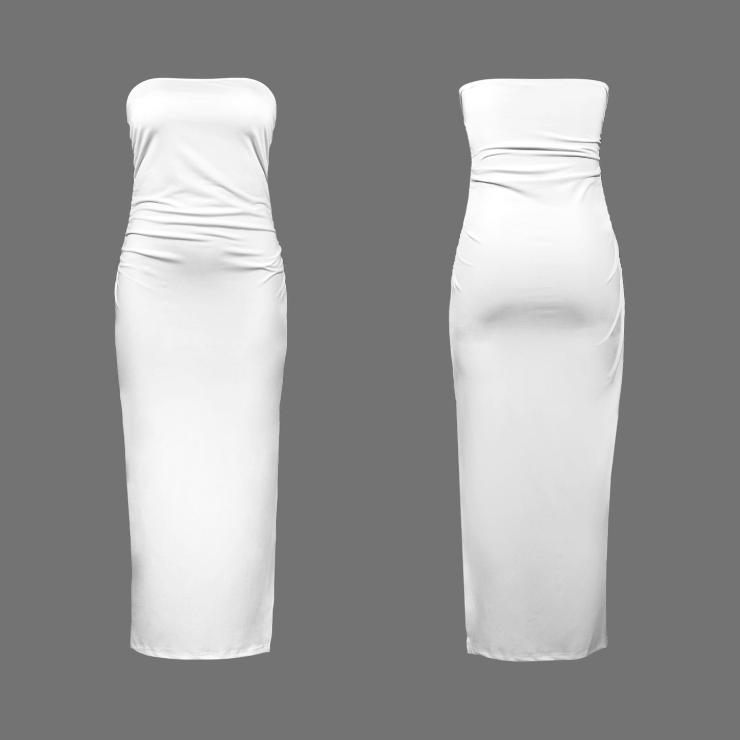 Strapless Side Slit Maxi Slim Fit Dress White