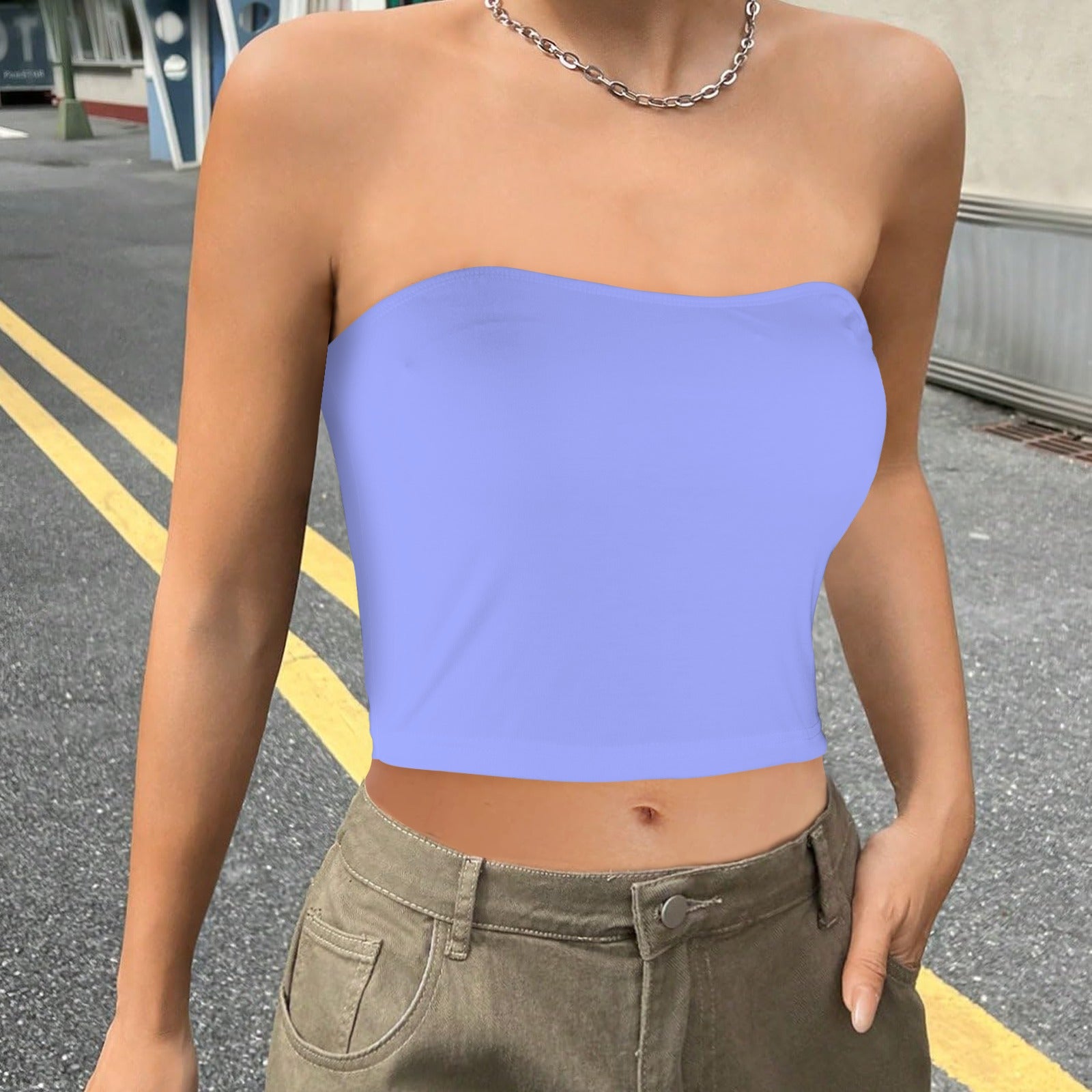 Periwinkle Sky Basic Backless Tube Crop Top