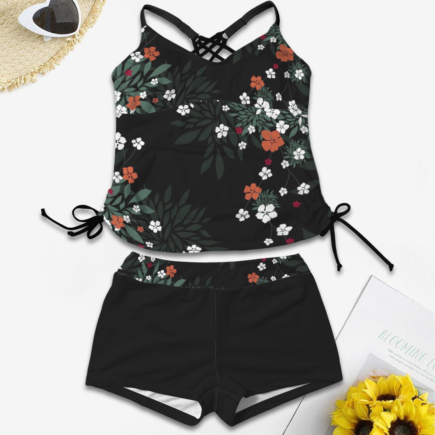 Blossom Print Black Tankini