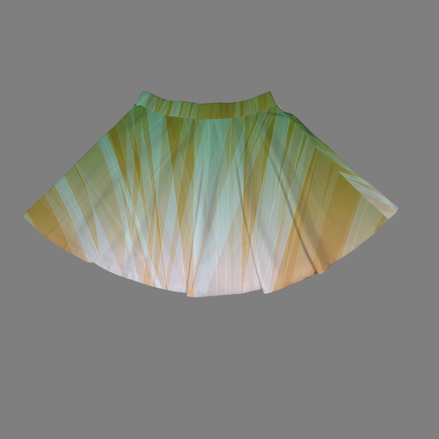 Elastic Waist Casual Flared Mini Skirt White Emerald Gold Gradient Glow