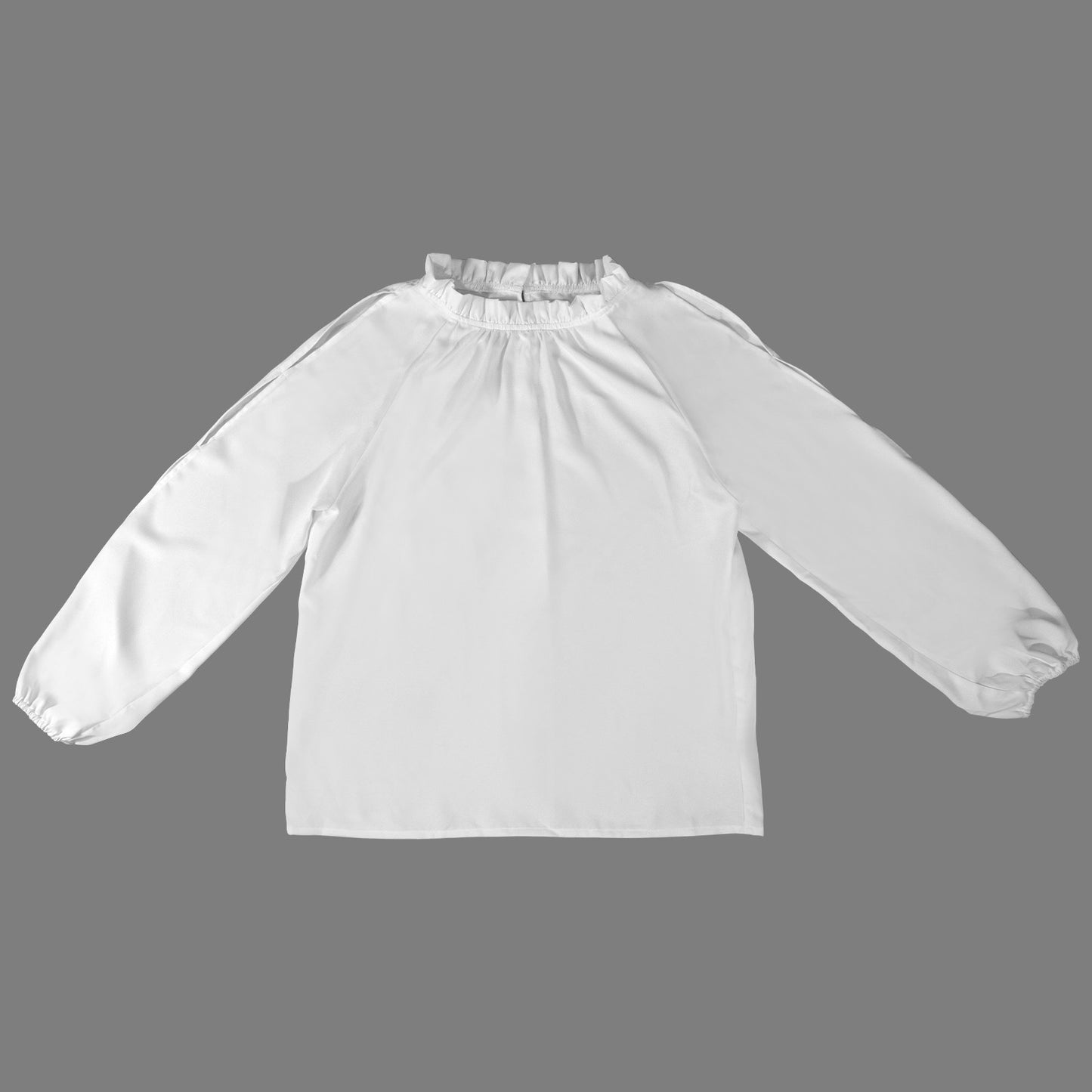 Lotus Leaf Round Neck Long Sleeve Pleated Off Shoulder Blouse White