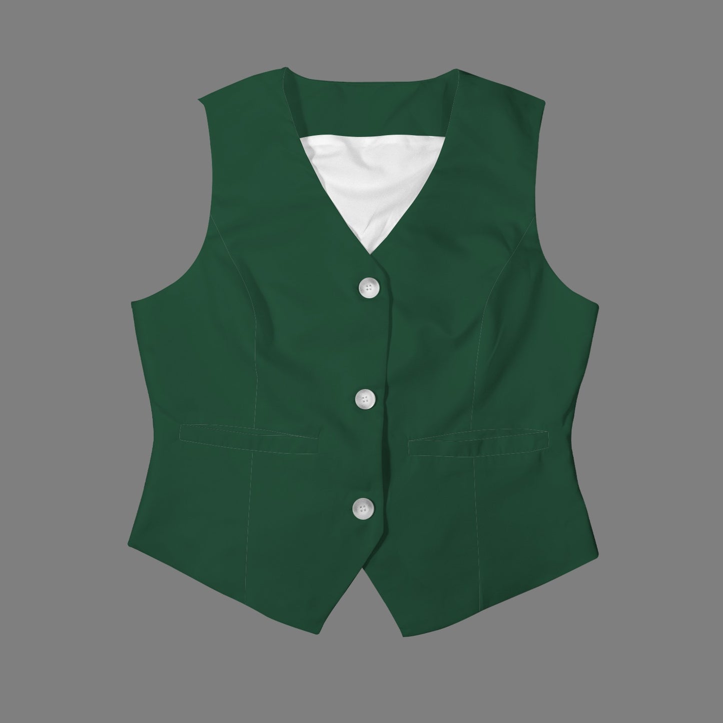 V-Neck Sleeveless Button Pocket Vest Forest