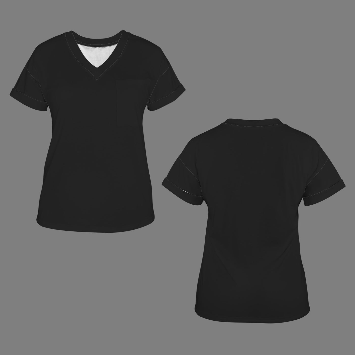 V-Neck Short Sleeve Pocket T-Shirts Black