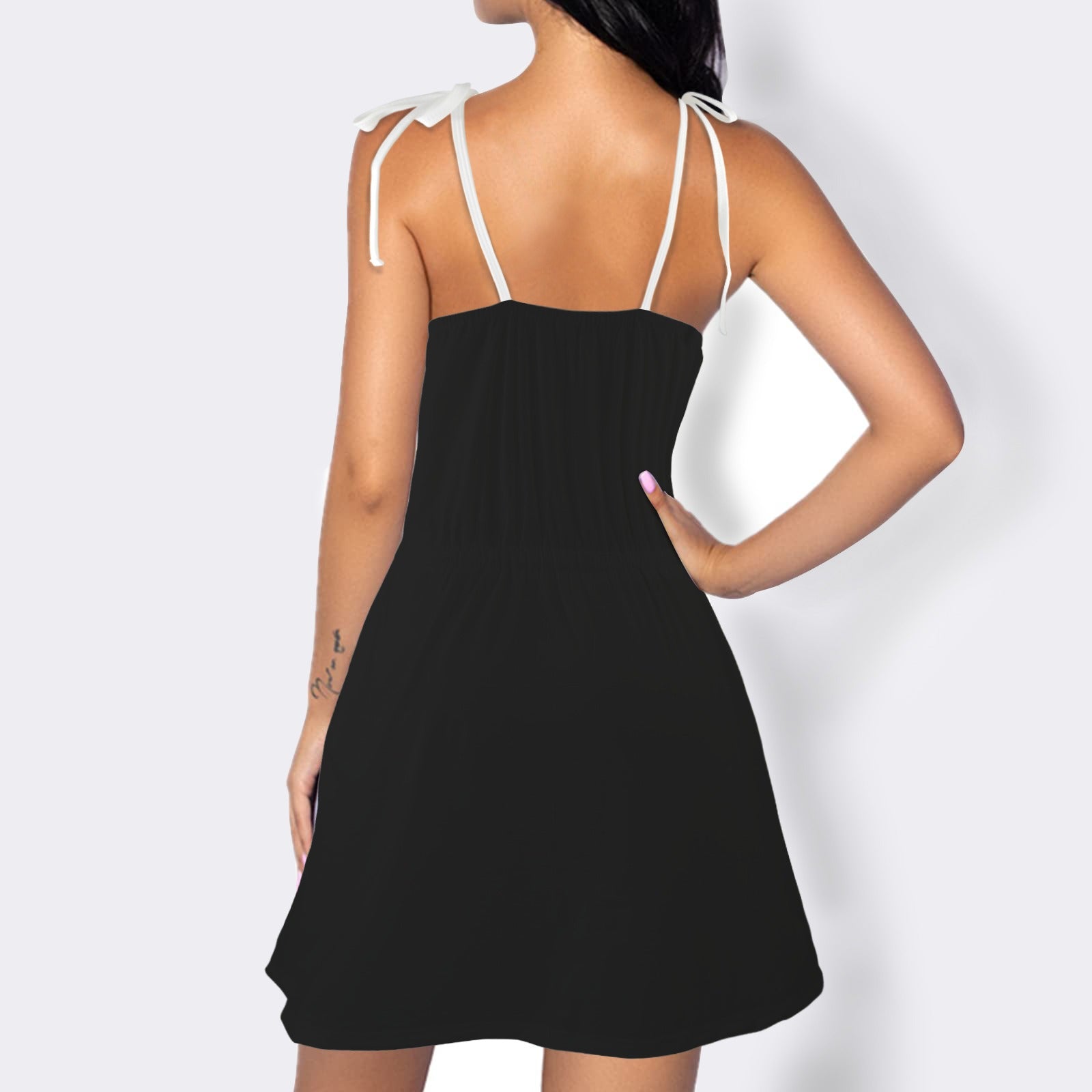 Elastic Waist Pocket Cami Casual Dress Black