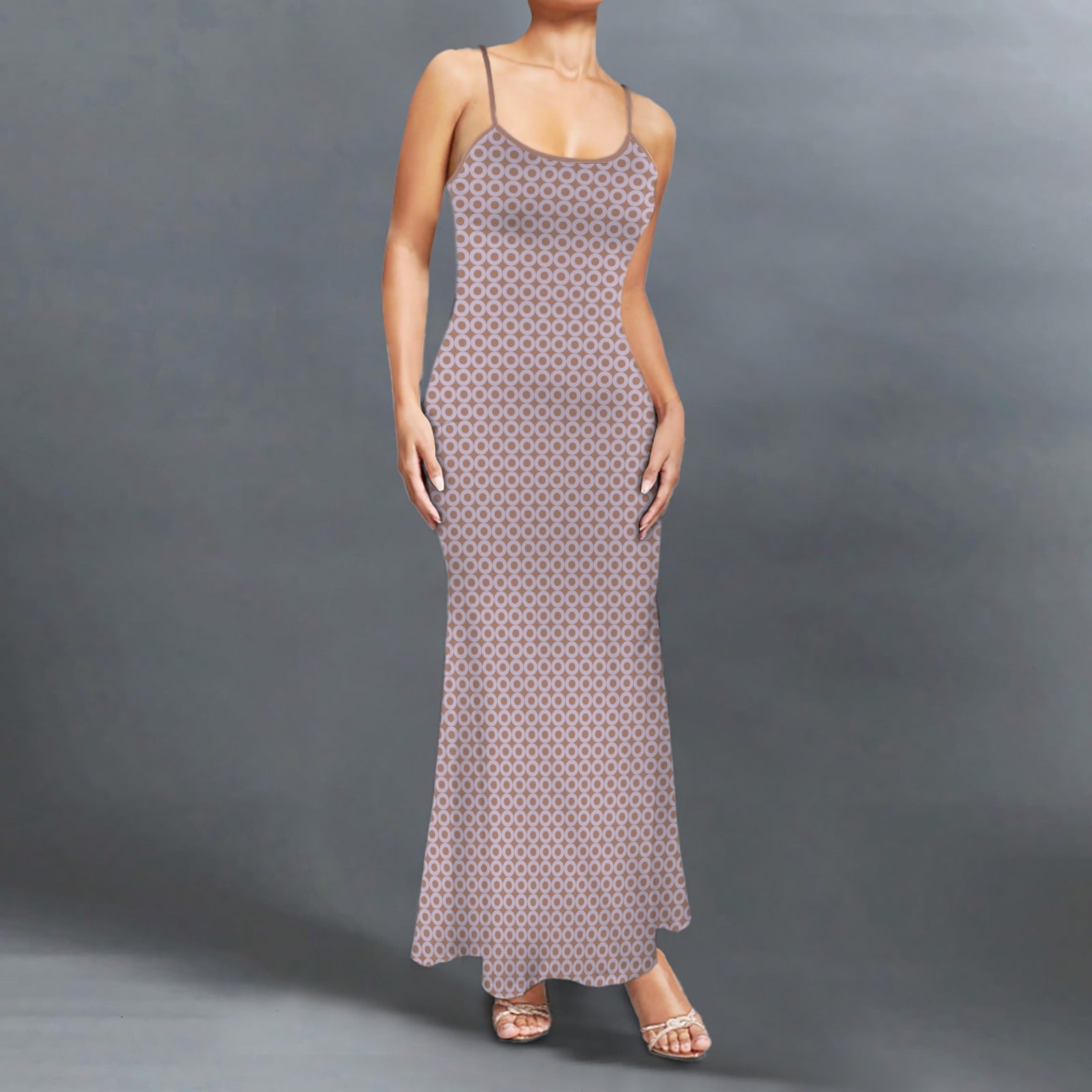 Casual Lounge Slip Maxi Dress Cocoa Lavender Circle Geo