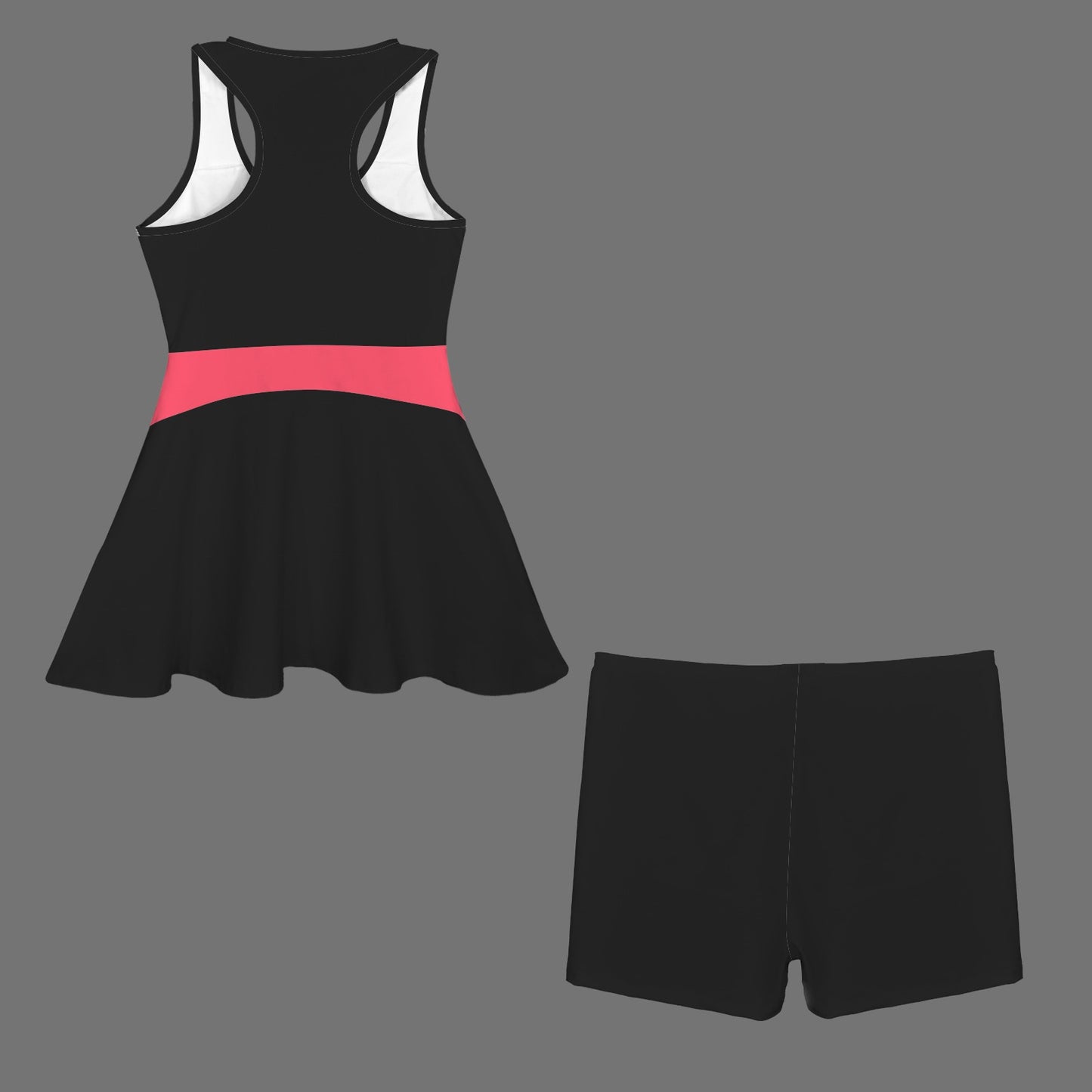 Front Zip Racer Back Sports Skirt & Shorts Set Coral Black