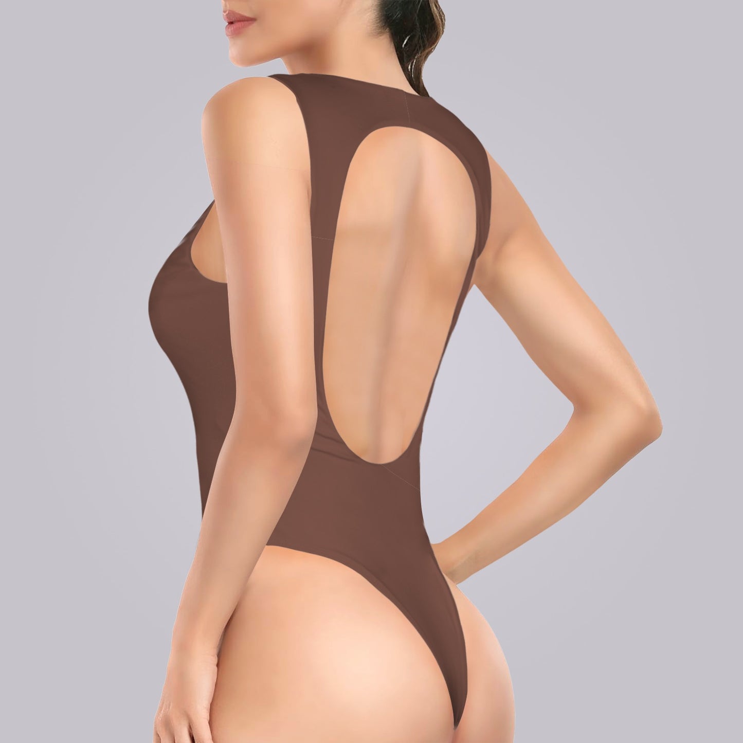 Sleeveless Backless Bodysuit Warm Nude Brown