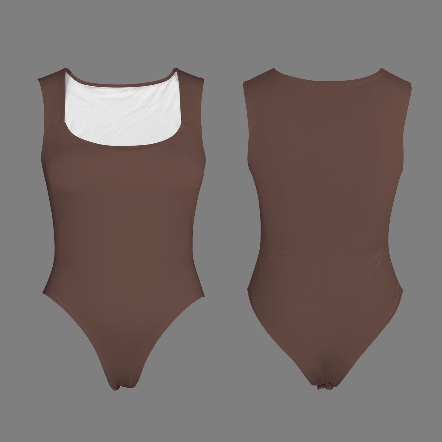 Sleeveless Square Neck Bodysuit Dark Brown