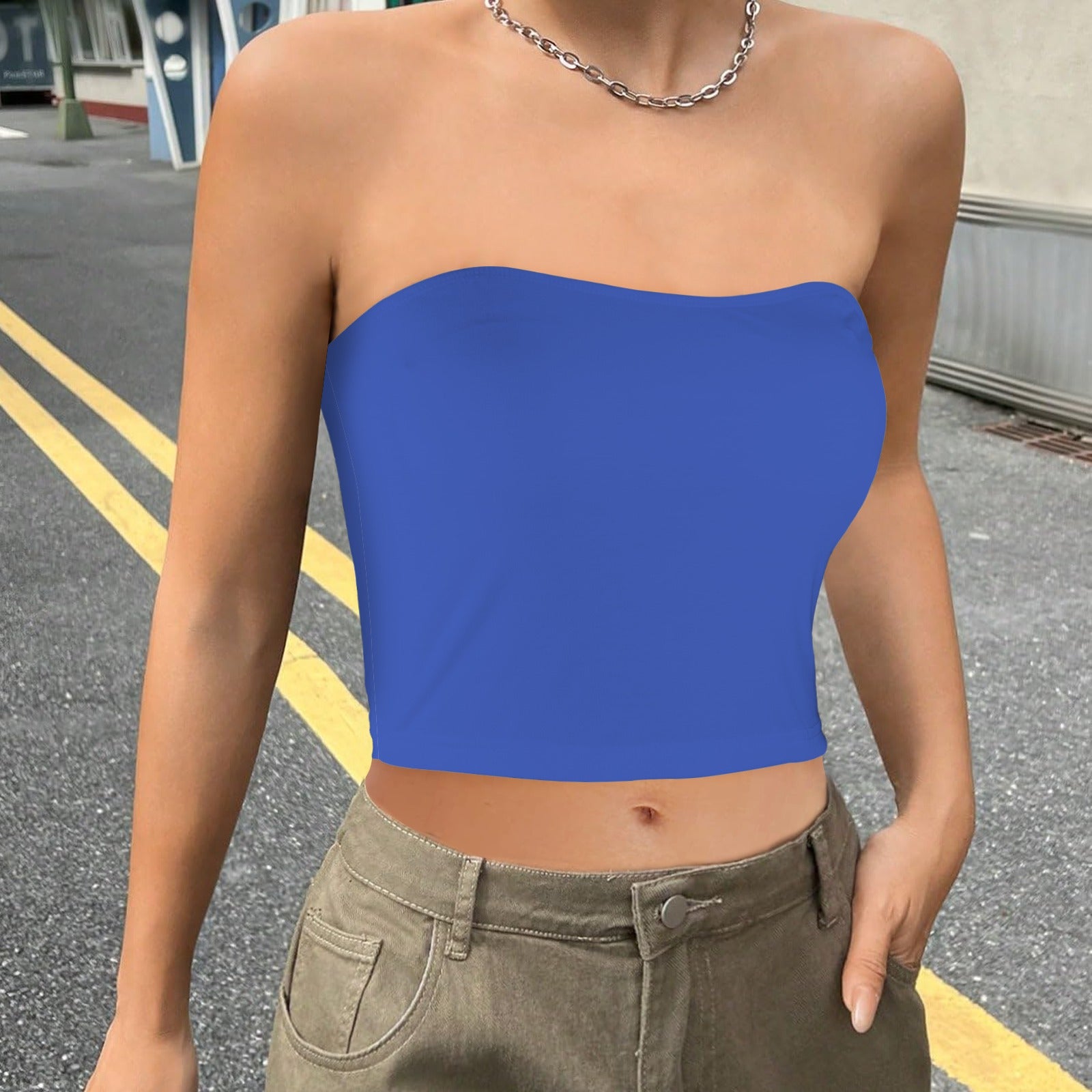 Blue Violet Sky Basic Backless Tube Crop Top