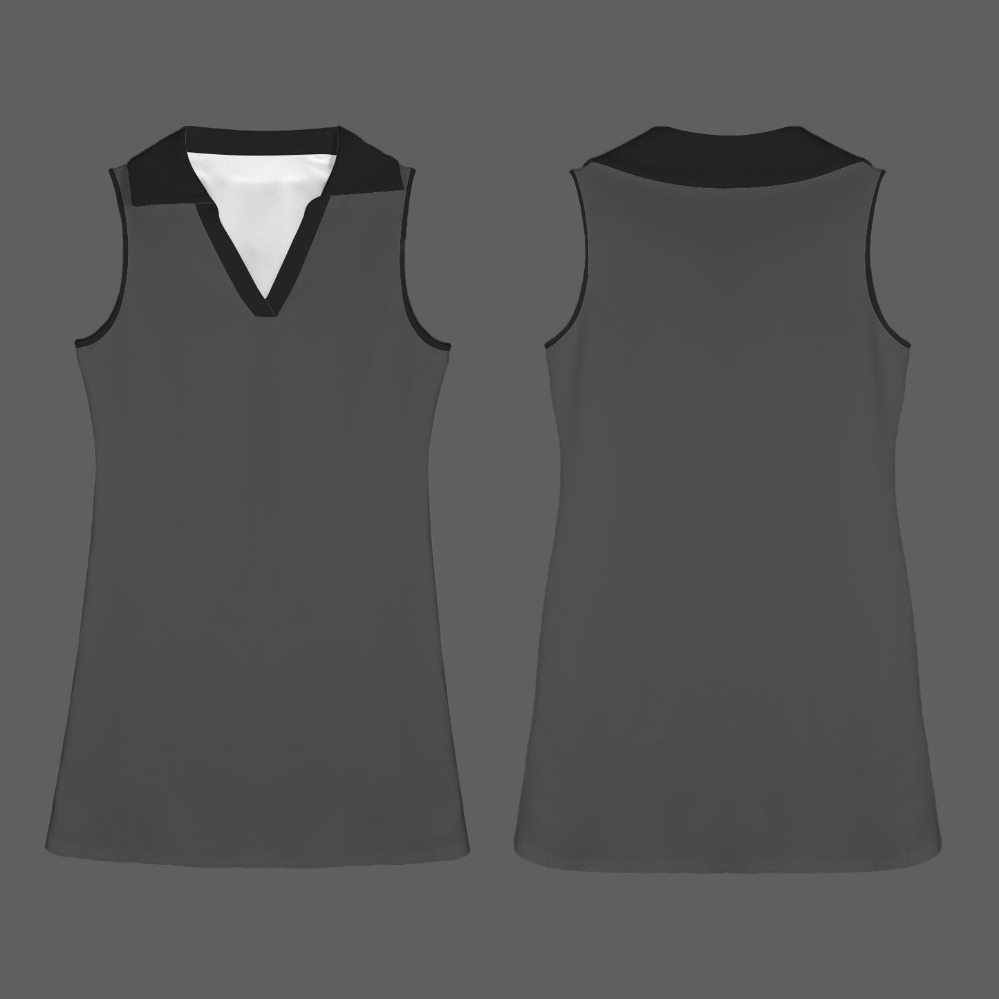 Sleeveless Lapel Collar Dress Grey & Black