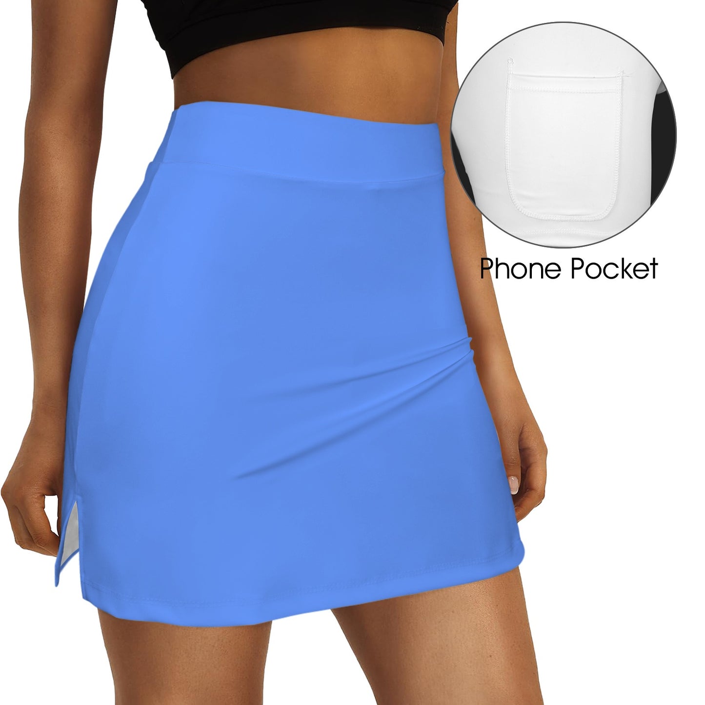 High Waist Pocket Split Sport Skort Blue