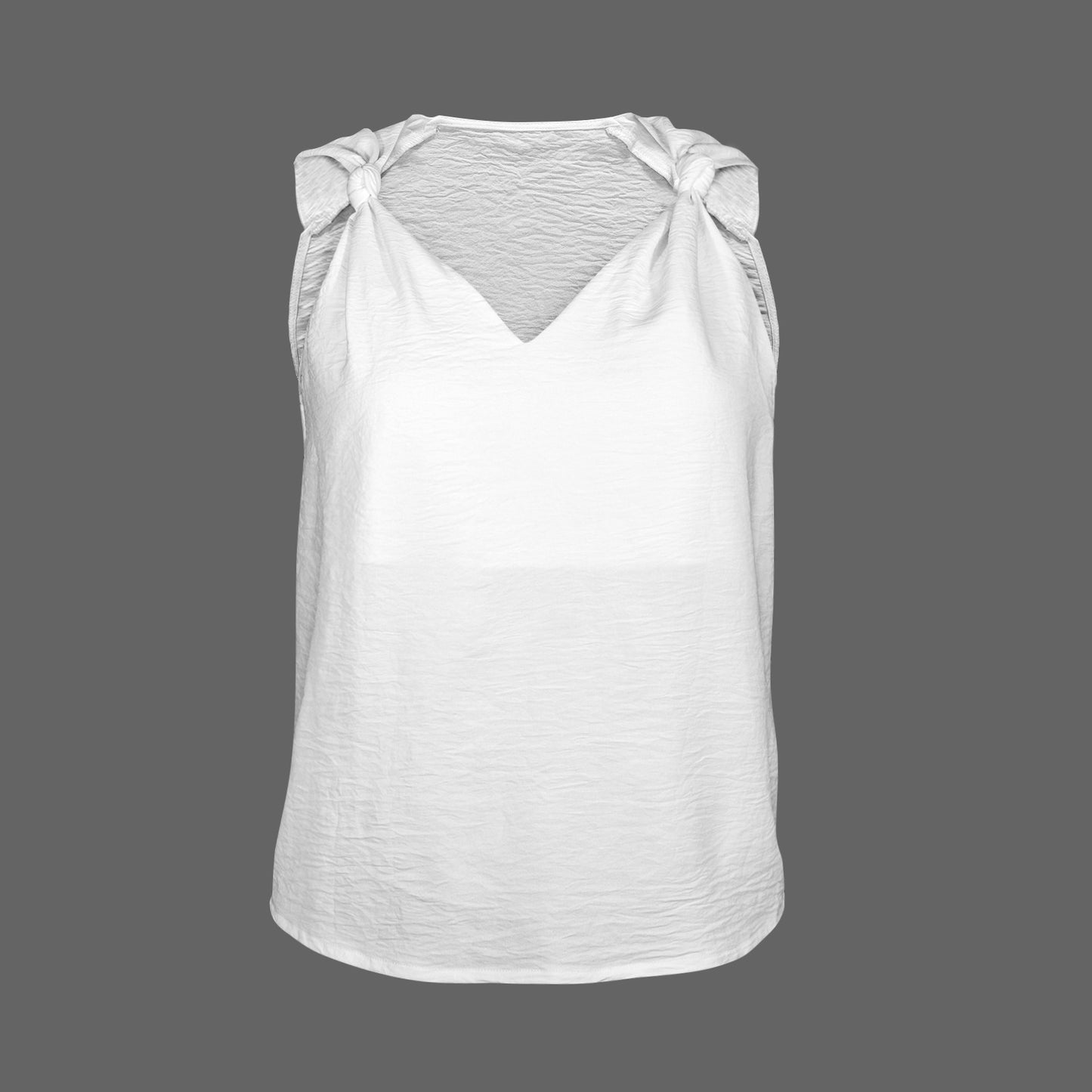 V-Neck Knotted Sleeveless Tank Tops White