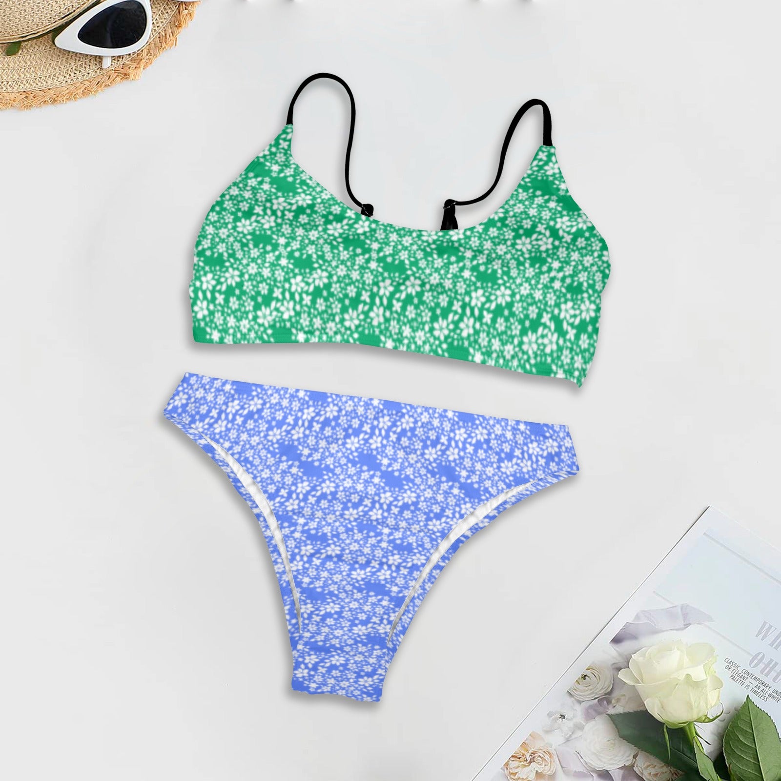 Green Periwinkle Floral Bikini