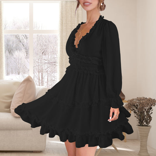 Off Shoulder Backless Ruffle Sleeve Dress Black