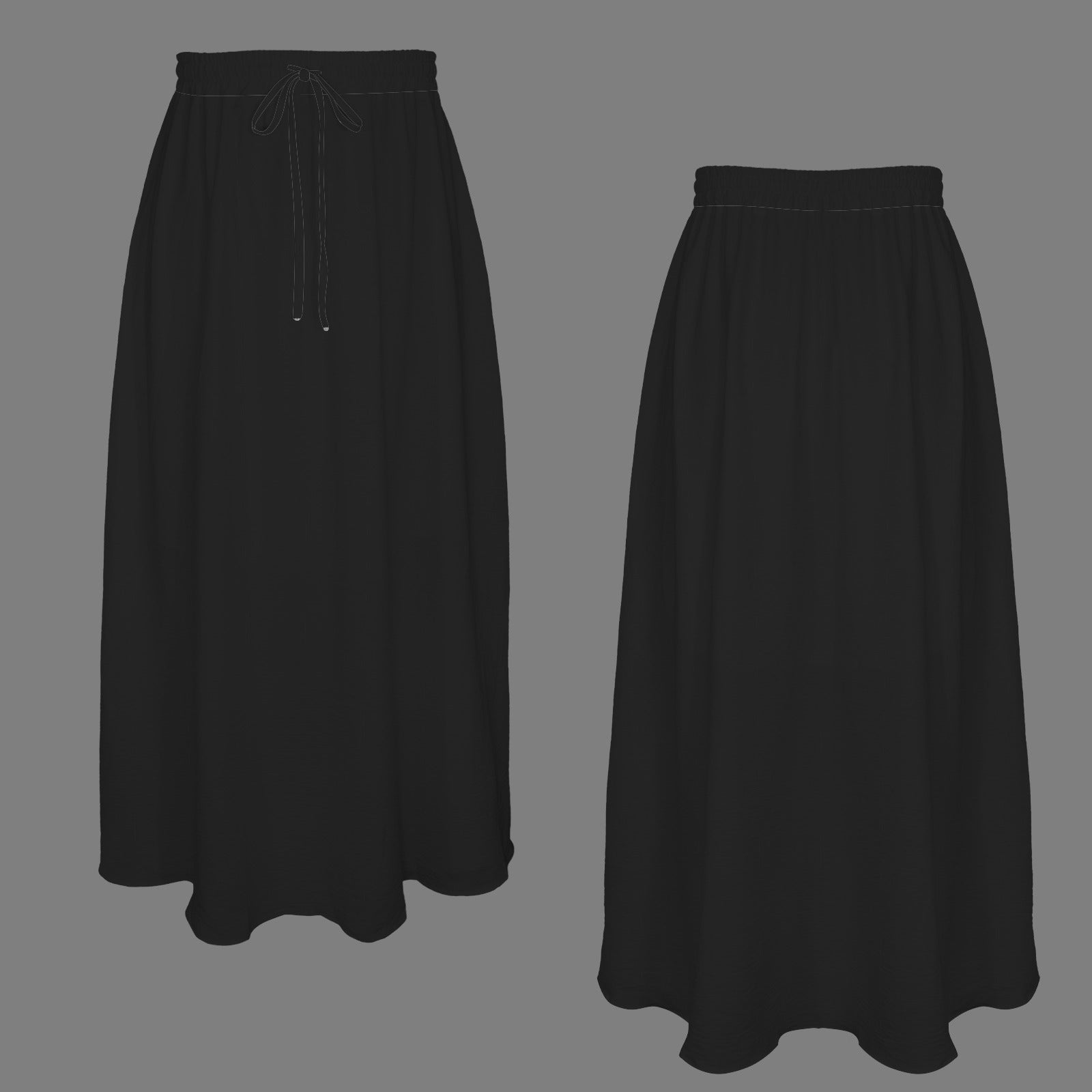 Tie Front Pleated High Waist Maxi Skirt Black